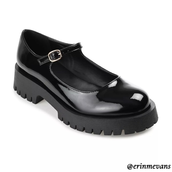 Journee Collection Kamie Black Patent Mary Jane Flats Size 7 New - Picture 1 of 10